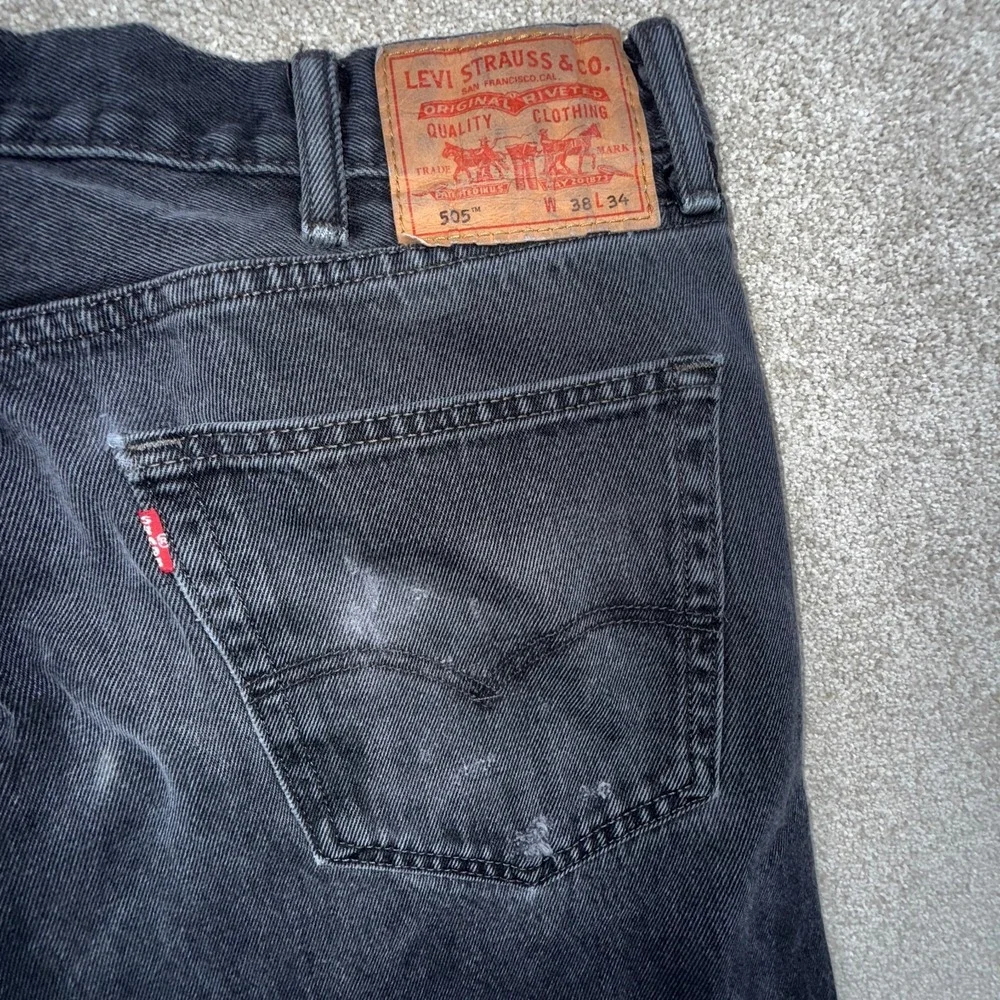 Levi's 505 Jeans Mens 38x34 Gray‎ Denim Cotton Mid Rise Streetwear Straight Leg